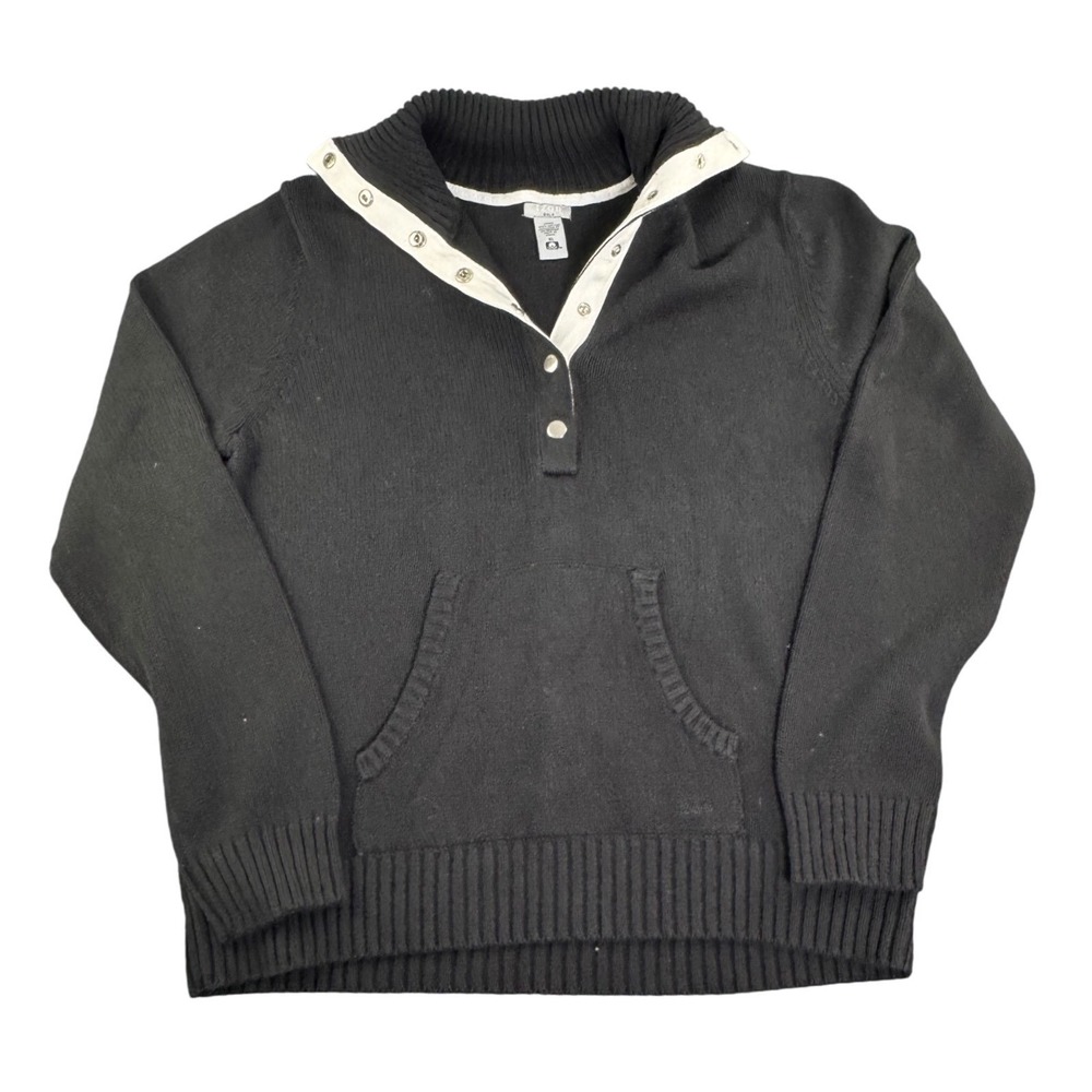 Vintage IZOD Golf Ladies Black Cotton V Neck Long Sleeve Sweater Pullover XL